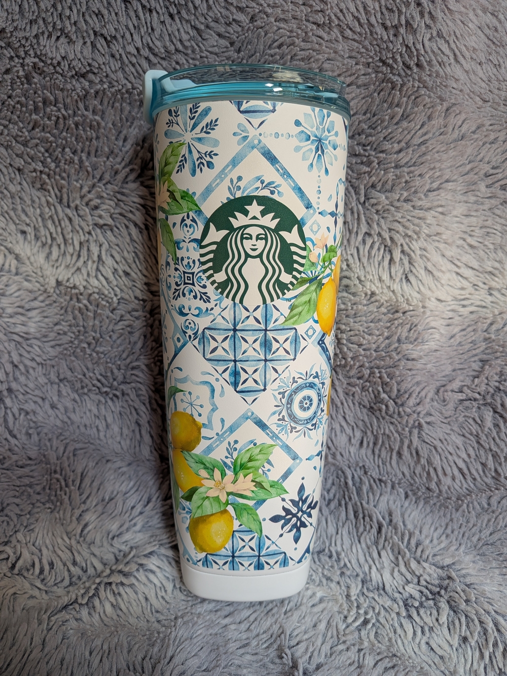 Starbucks Asia Blue & Yellow Lemon Pattern Tumbler